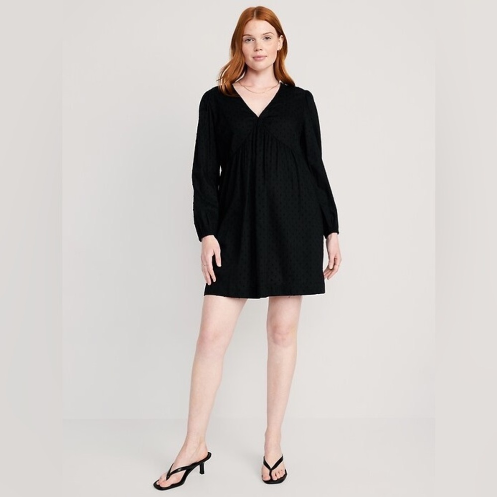 Old Navy Clip-Dot Mini Swing Dress, Long Sleeve Spring Little Black Dress, Small